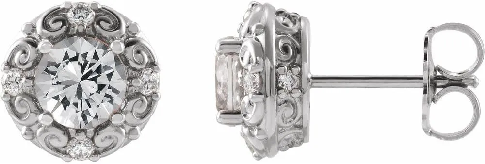 Jewelry shop spearhead separate For Women Gifts For Her (G-H, SI2-SI3) Platinum 6mm Round Shape White Sapphire and 1/4 cttw Diamond Halo-Style Stud Earrings Fine 