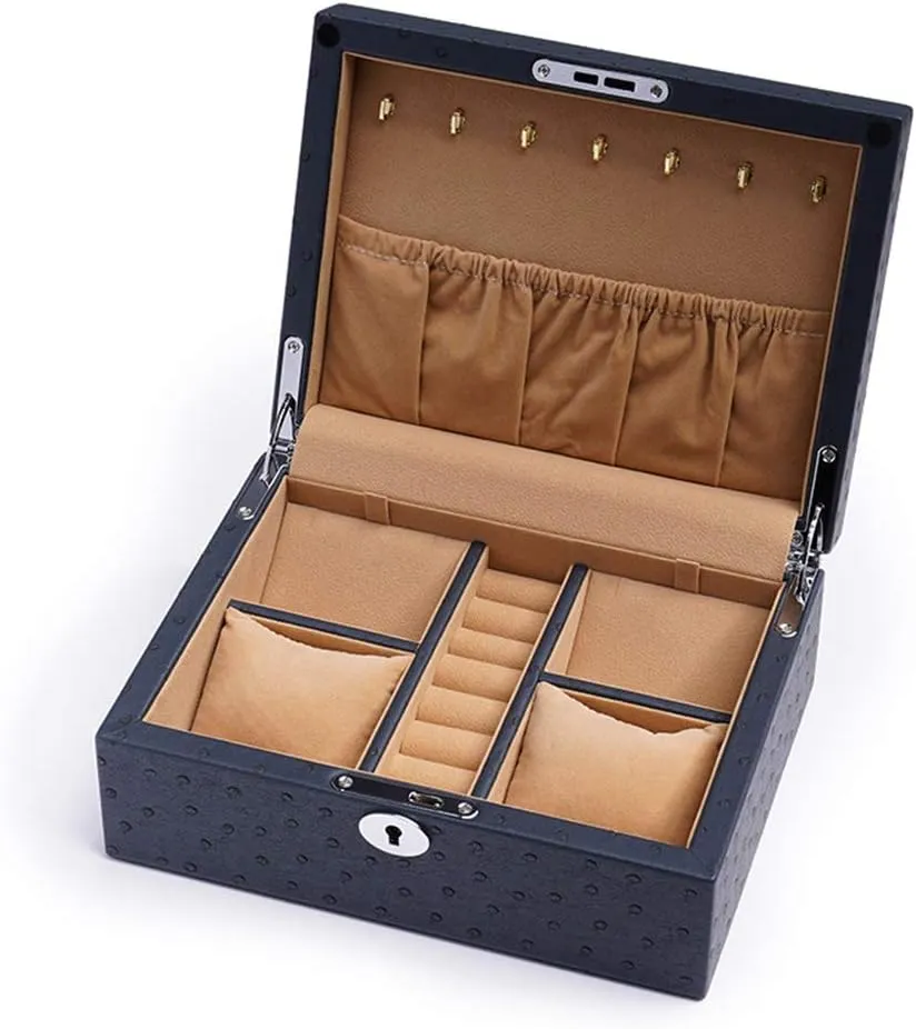 Jewelry Storage Box 4 Watch Pockets and Ring Slot Storage Watch Jewelry Storage Box Artificial Leather High-end Jewelry Denim Watch Box Flannel Interior equivalent quotation survivability financial recessive California Dark Blue Watch 