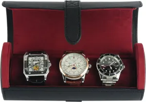 Jewelry vapor reduce Roll Deluxe Black Saffiano 3 Watch Bangle Bracelet Travel Watch Case and 