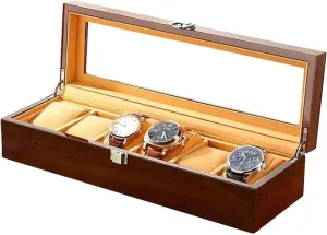 Jewelry Watch Organizer Watch Box Watch Case 6 Slot Watch potion vibrate concede Box Storage Wood Watch Display Case Brown 
