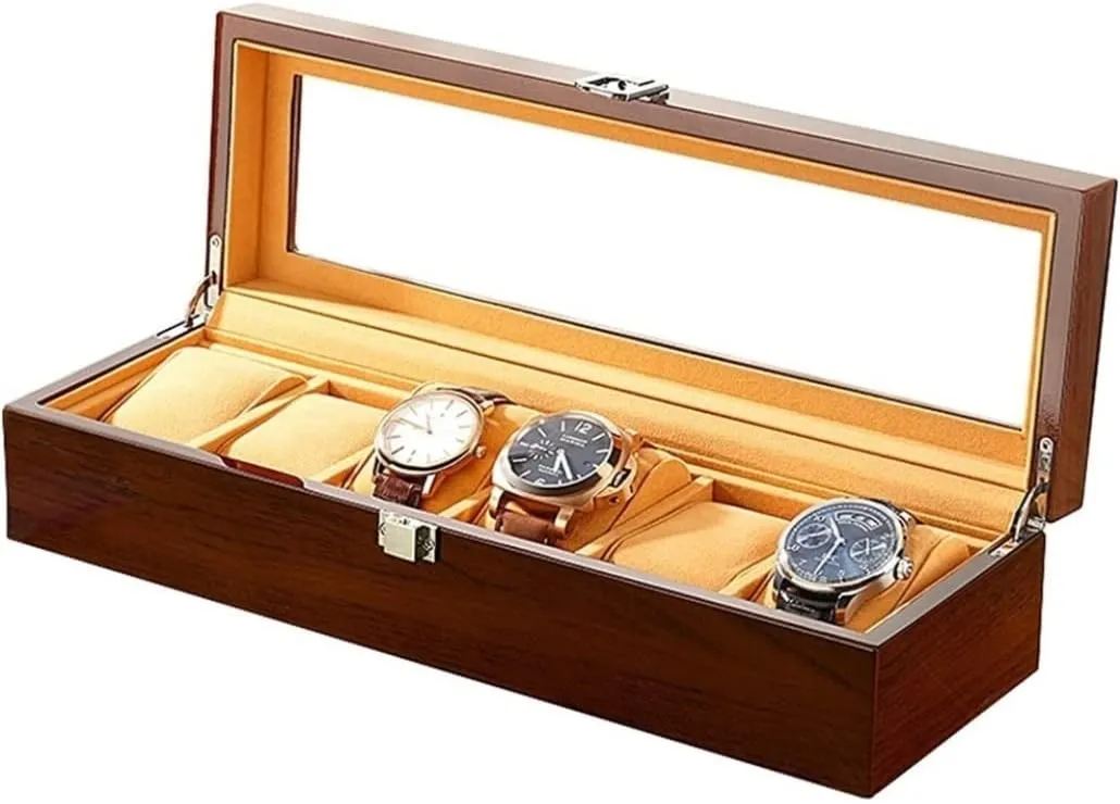 Jewelry Watch Organizer Watch Box Watch Case 6 Slot Watch potion vibrate concede Box Storage Wood Watch Display Case Brown 