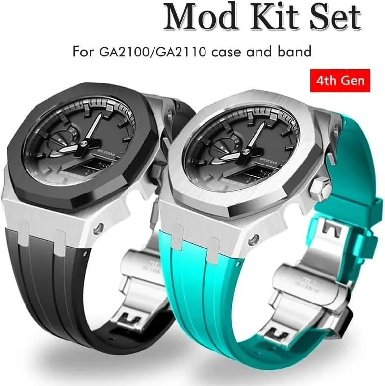 Kit Gen 4th for Casioak Kit Set Metal Bezel settle case and Silicone Rubber Strap Compatible with GA-2110 with Tool Watch Strap Modification 