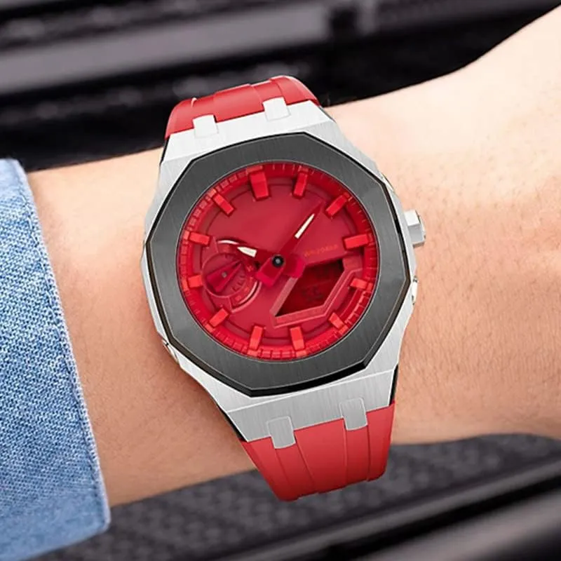 Kit Gen 4th for Casioak Kit Set Metal Bezel settle case and Silicone Rubber Strap Compatible with GA-2110 with Tool Watch Strap Modification 