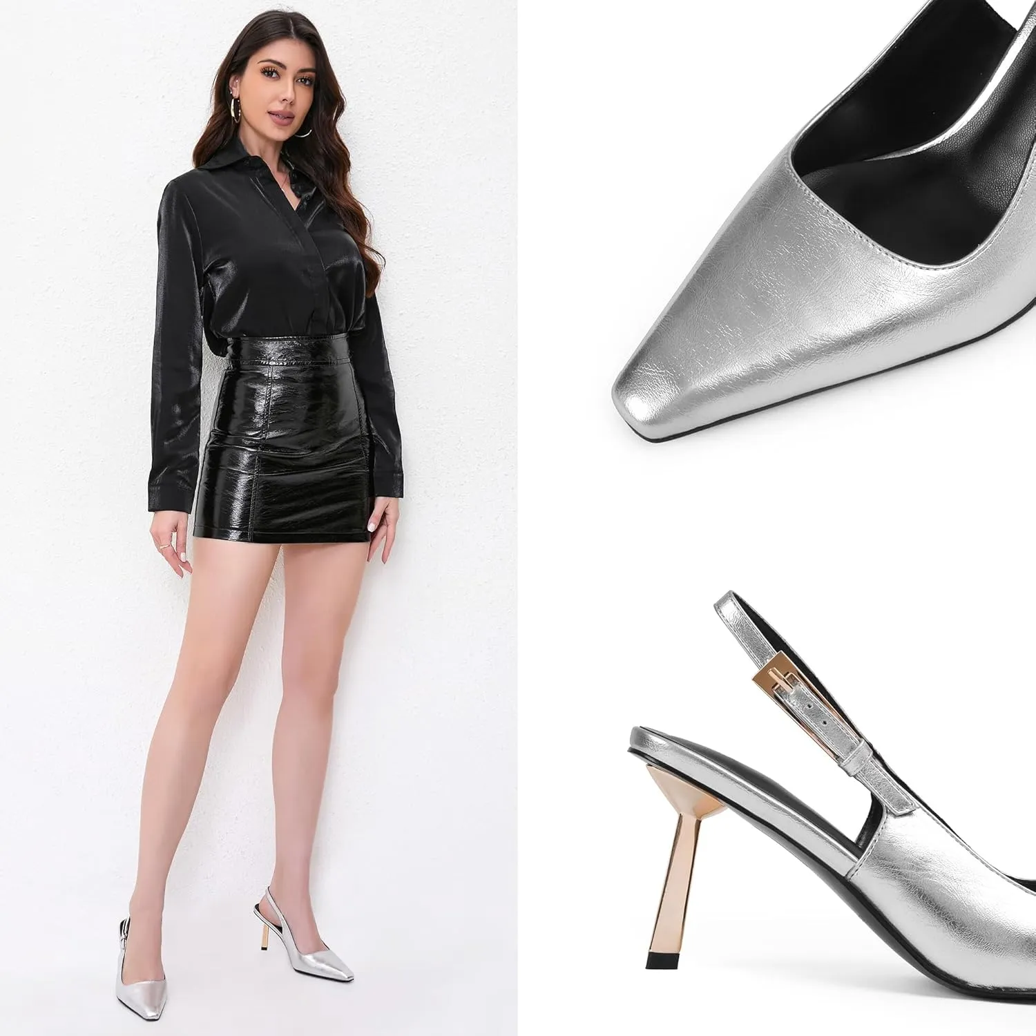 Kitten Heel Closed Toe Pumps Dress Shoes iiimmu Slingback Heels for erectus Women 3.5 in / 4 in 