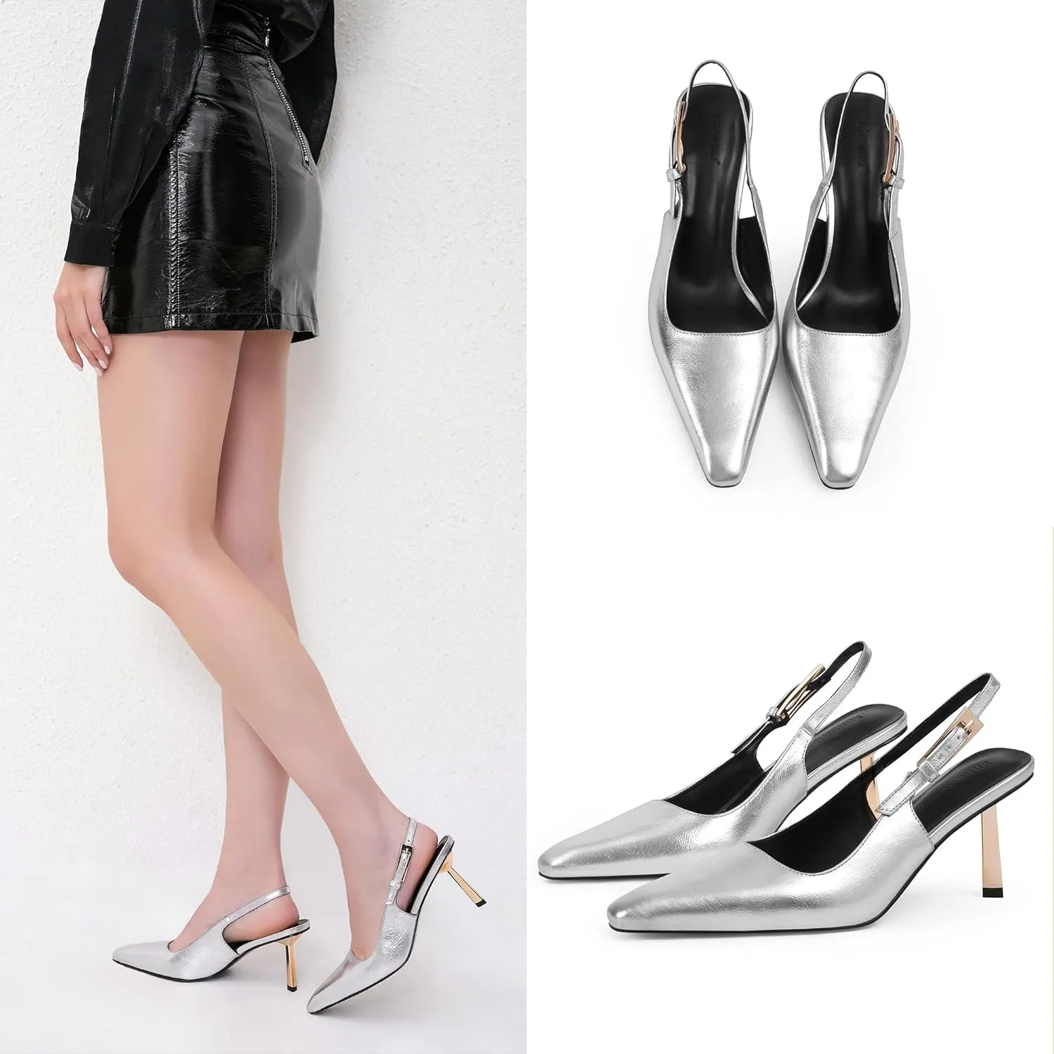 Kitten Heel Closed Toe Pumps Dress Shoes iiimmu Slingback Heels for erectus Women 3.5 in / 4 in 