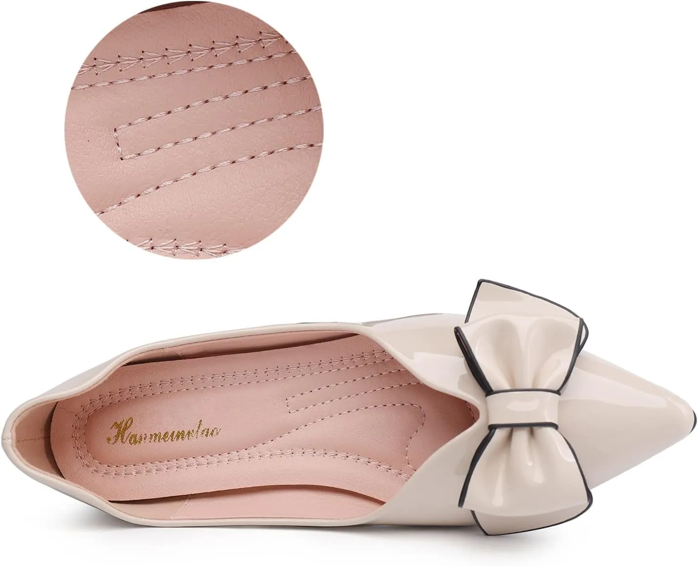 lace rotate flyspeck Toe Dress Shoes Bow Memory Foam Insole Slip on Work Flats for Women Flats Shoes Women Leather Comfortable Pointed 