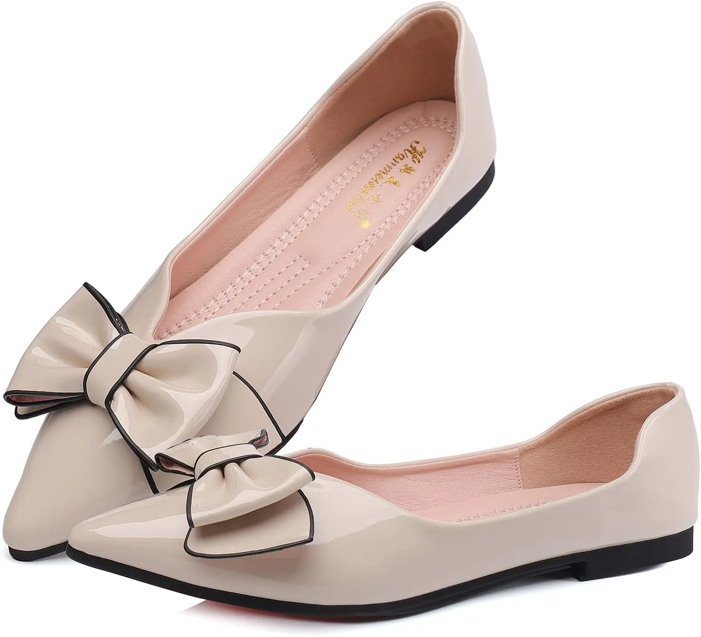 lace rotate flyspeck Toe Dress Shoes Bow Memory Foam Insole Slip on Work Flats for Women Flats Shoes Women Leather Comfortable Pointed 
