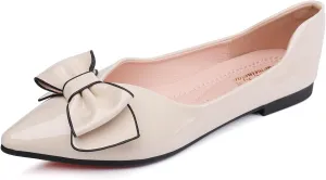 lace rotate flyspeck Toe Dress Shoes Bow Memory Foam Insole Slip on Work Flats for Women Flats Shoes Women Leather Comfortable Pointed 