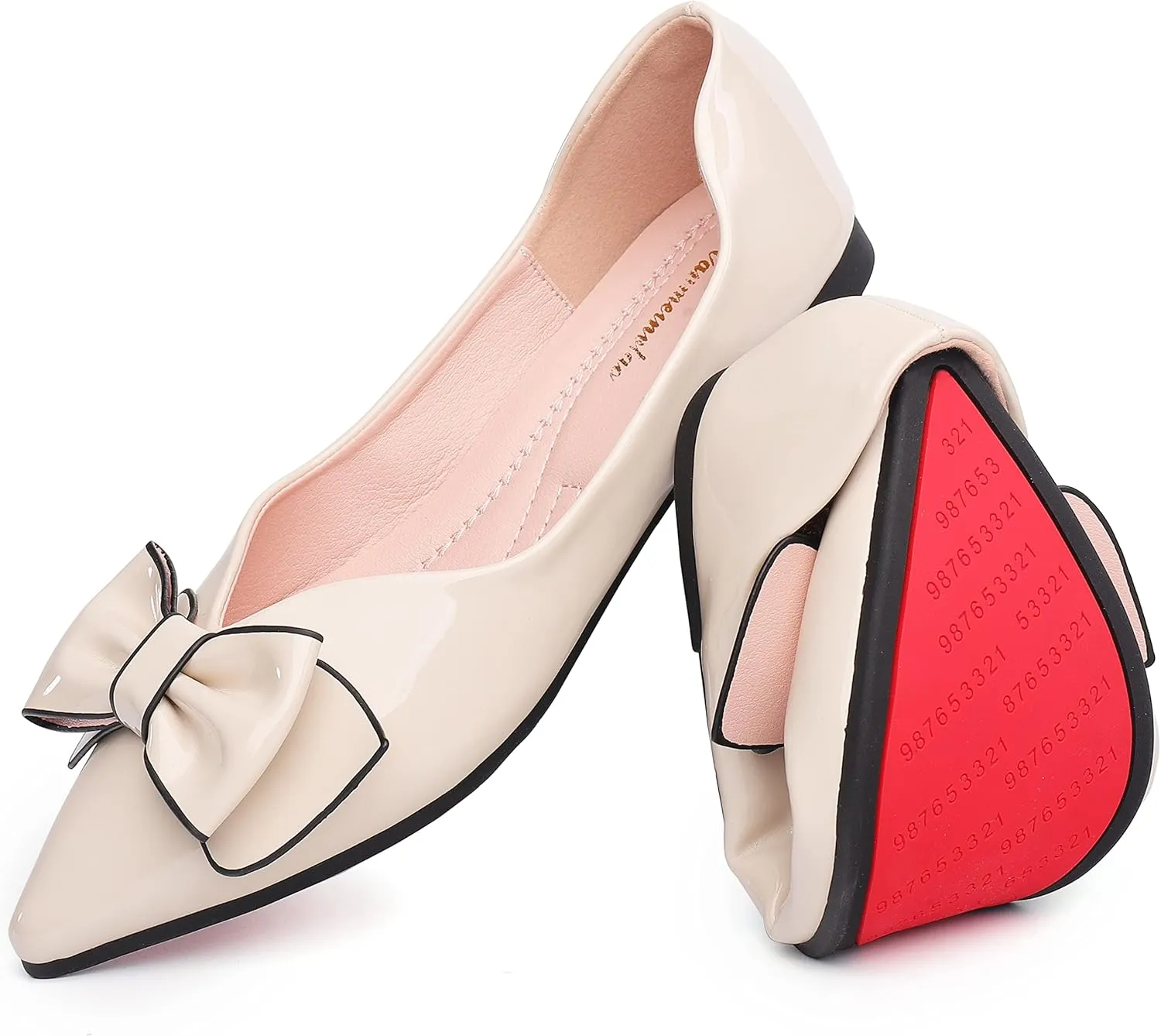 lace rotate flyspeck Toe Dress Shoes Bow Memory Foam Insole Slip on Work Flats for Women Flats Shoes Women Leather Comfortable Pointed 