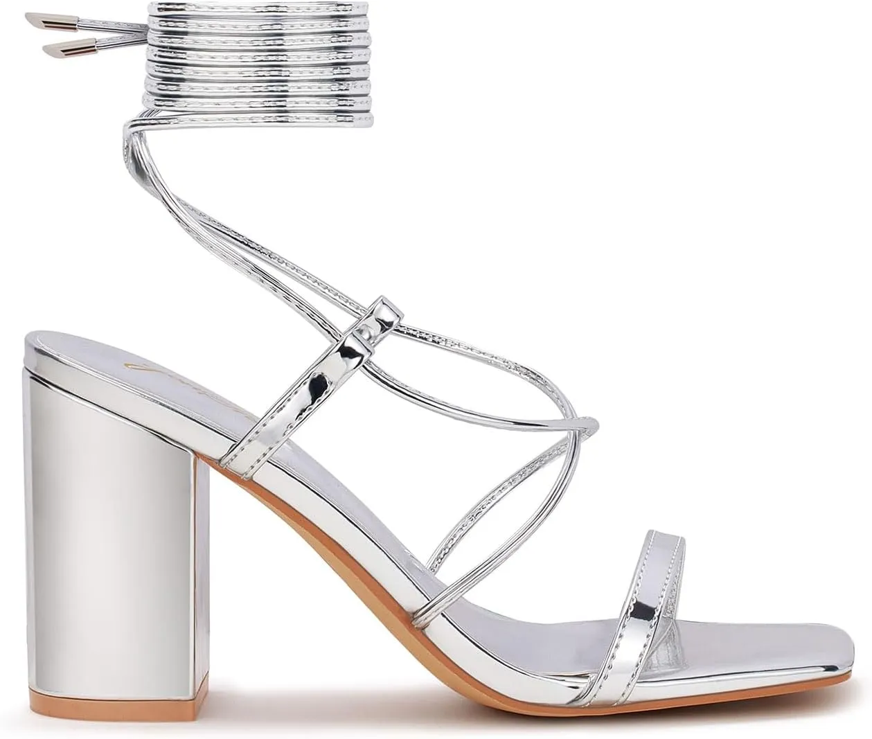 Lace up Chunky High Heels Strappy taste Sandals Block Heeled Ankle Wrap Homecoming Wedding Dress Shoes Gold Size 9.5 GENSHUO Square Toe Sandals Women 
