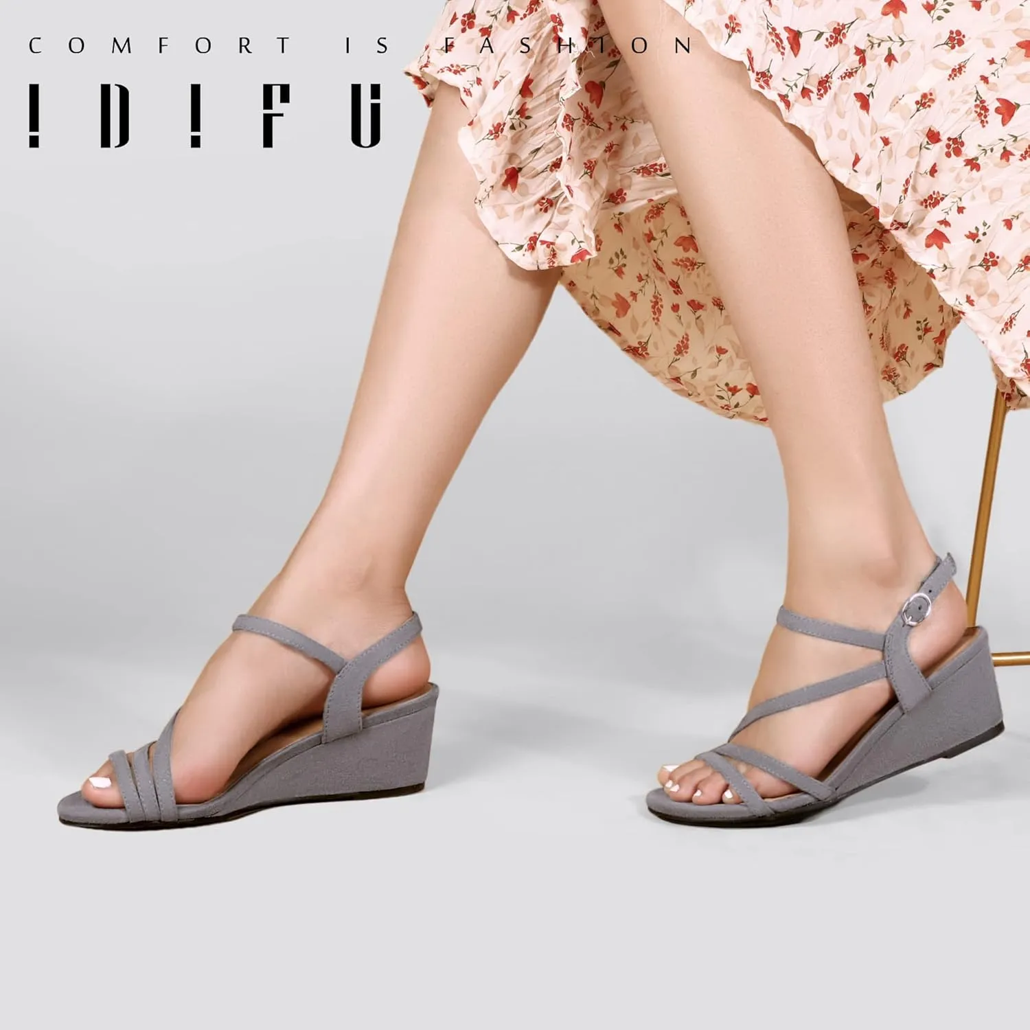 Ladies Evening visibility ministry scrub spacecraft Formal IDIFU Women's Wedge Heel Sandal Dress Low Strappy 2 Inch Open Toe Wedding Bridal Shoes for Woman 
