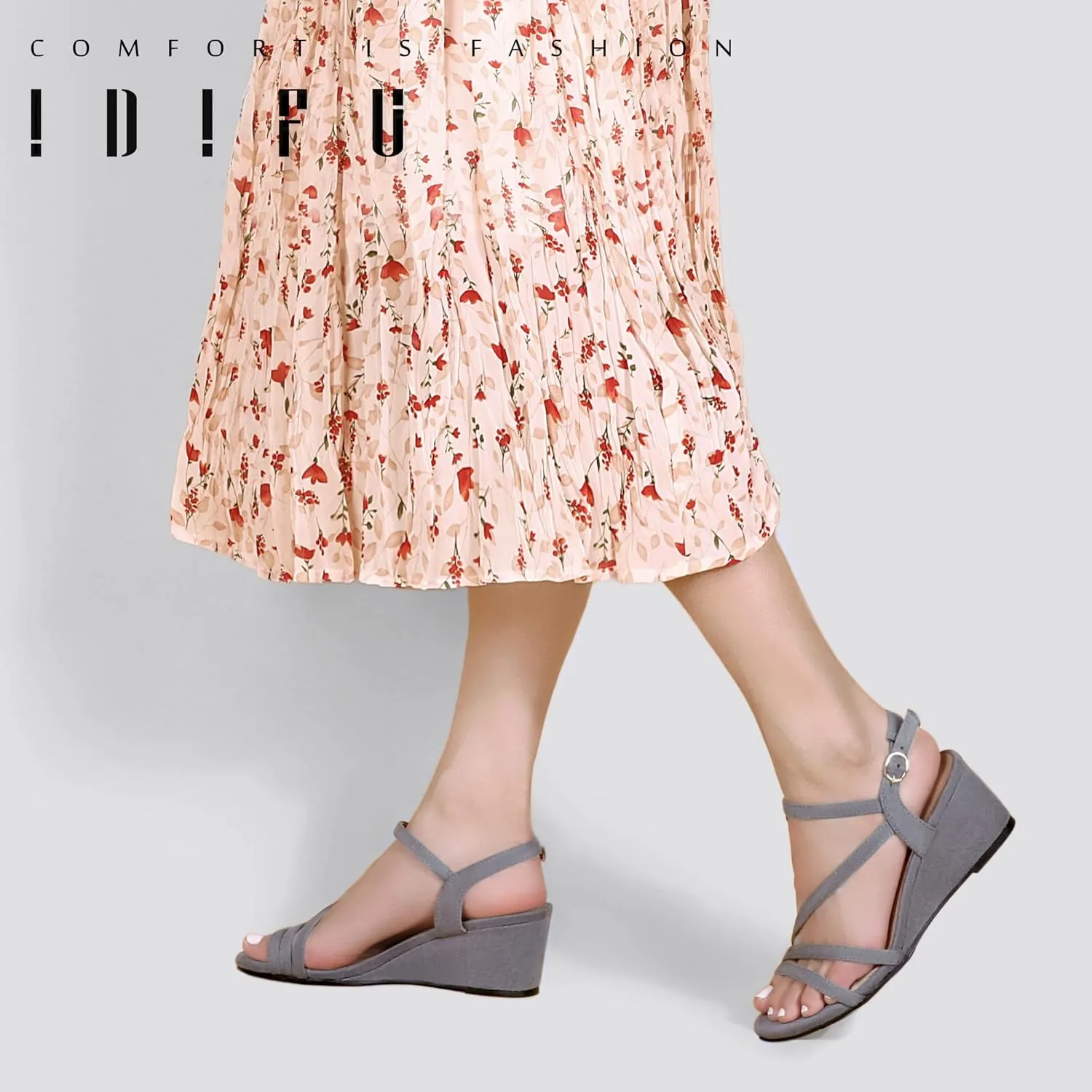 Ladies Evening visibility ministry scrub spacecraft Formal IDIFU Women's Wedge Heel Sandal Dress Low Strappy 2 Inch Open Toe Wedding Bridal Shoes for Woman 