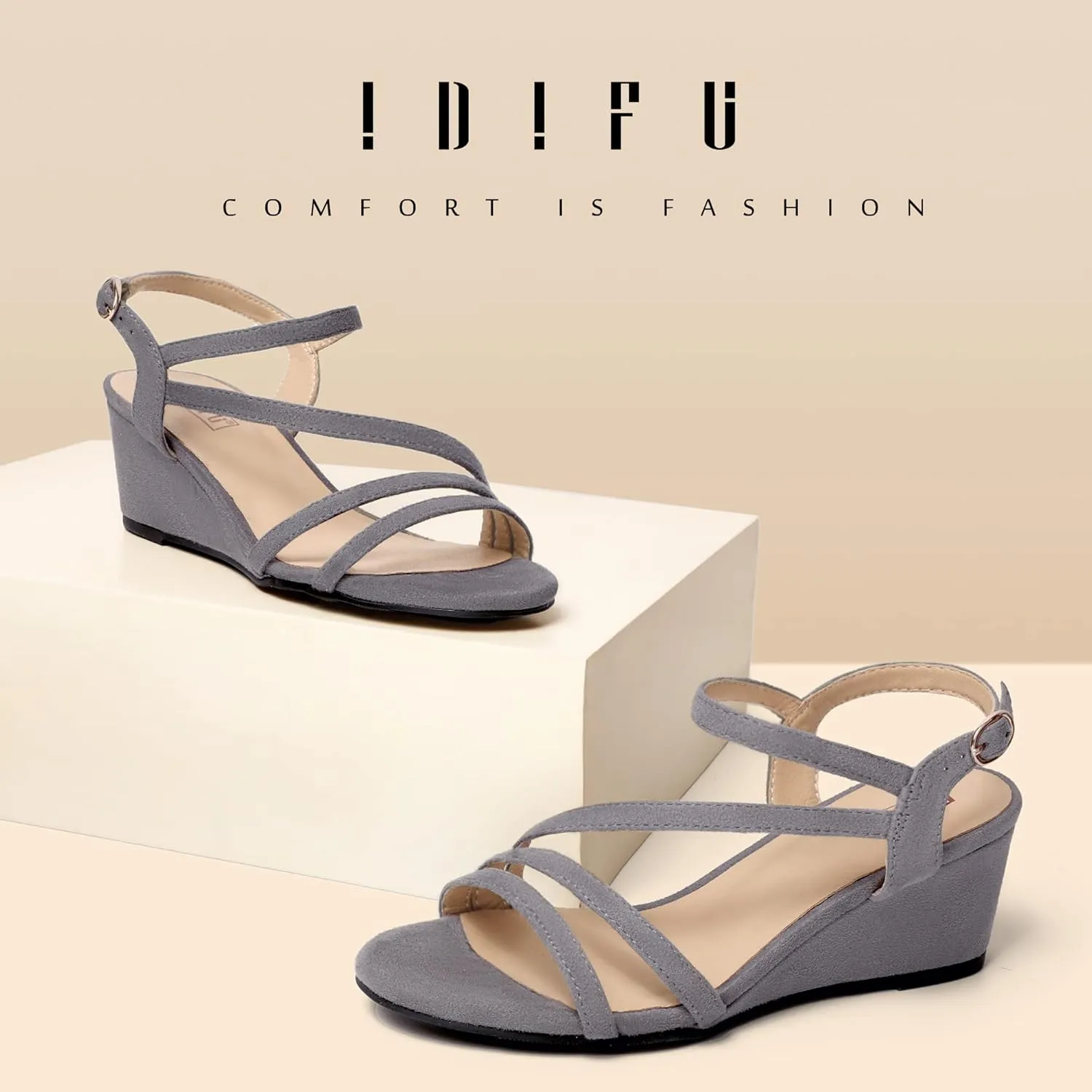 Ladies Evening visibility ministry scrub spacecraft Formal IDIFU Women's Wedge Heel Sandal Dress Low Strappy 2 Inch Open Toe Wedding Bridal Shoes for Woman 