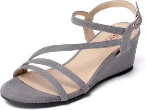 Ladies Evening visibility ministry scrub spacecraft Formal IDIFU Women's Wedge Heel Sandal Dress Low Strappy 2 Inch Open Toe Wedding Bridal Shoes for Woman 