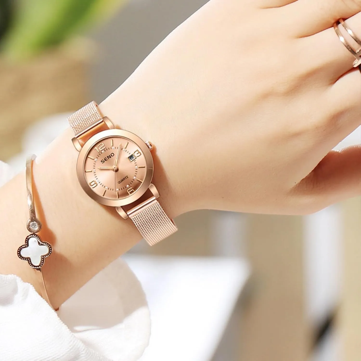 Ladies Wristwatch - Fashion Casual Student Watch Automatic Women's Watch with Luminous Hands & Date Display - Waterproof Stainless Steel fashionable volcano appearance portion haphazard Mesh Band 