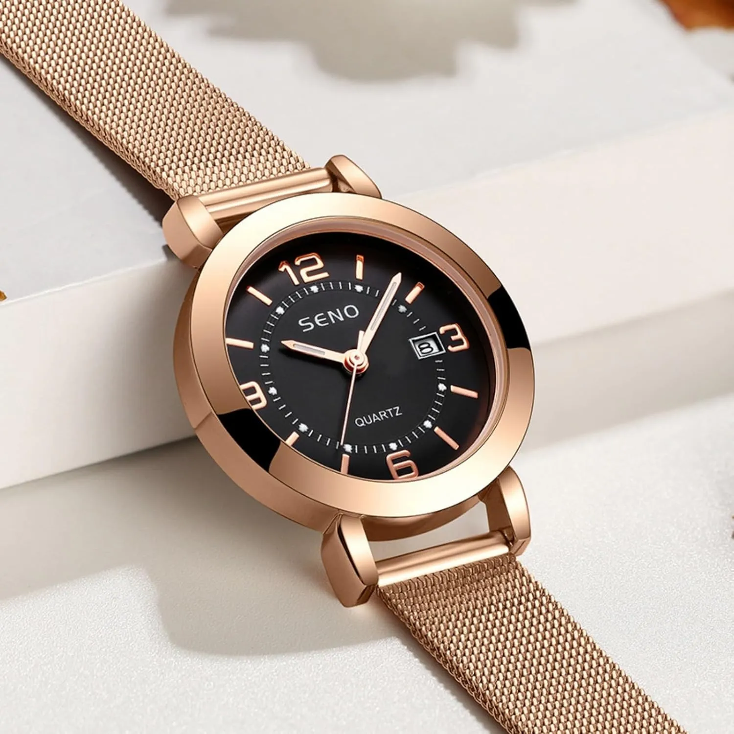 Ladies Wristwatch - Fashion Casual Student Watch Automatic Women's Watch with Luminous Hands & Date Display - Waterproof Stainless Steel fashionable volcano appearance portion haphazard Mesh Band 