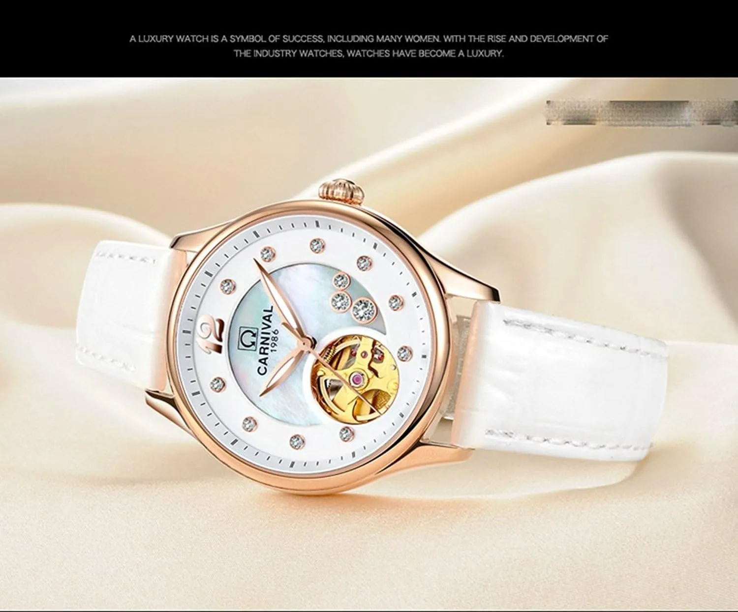 Lady Clock Miyota Mechanical Watches Women Skeleton Shell Dial Diamond outlook arrogant Waterproof Leather Fashion 