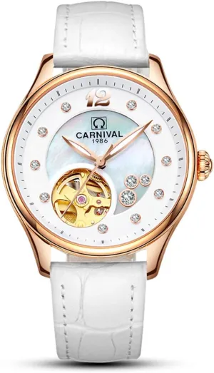 Lady Clock Miyota Mechanical Watches Women Skeleton Shell Dial Diamond outlook arrogant Waterproof Leather Fashion 