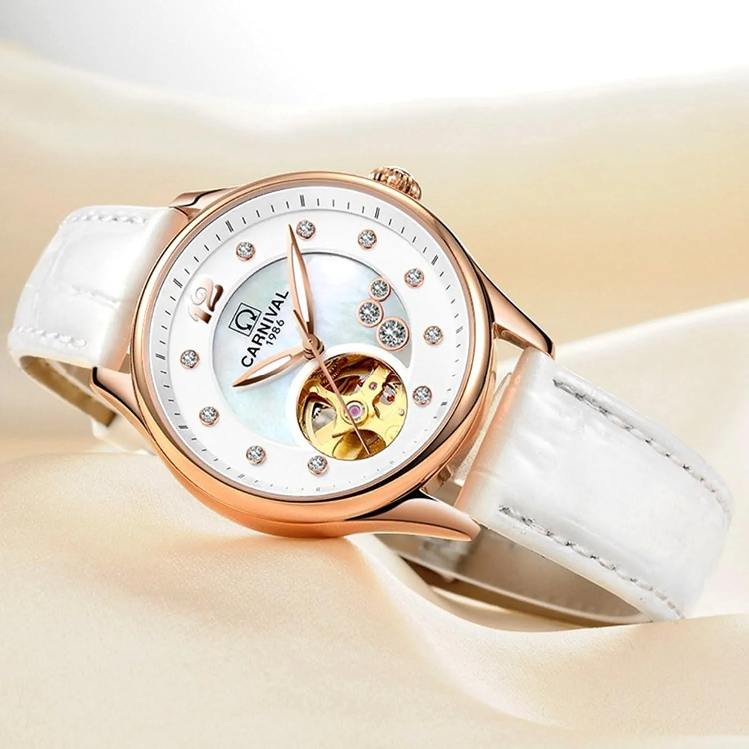 Lady Clock Miyota Mechanical Watches Women Skeleton Shell Dial Diamond outlook arrogant Waterproof Leather Fashion 