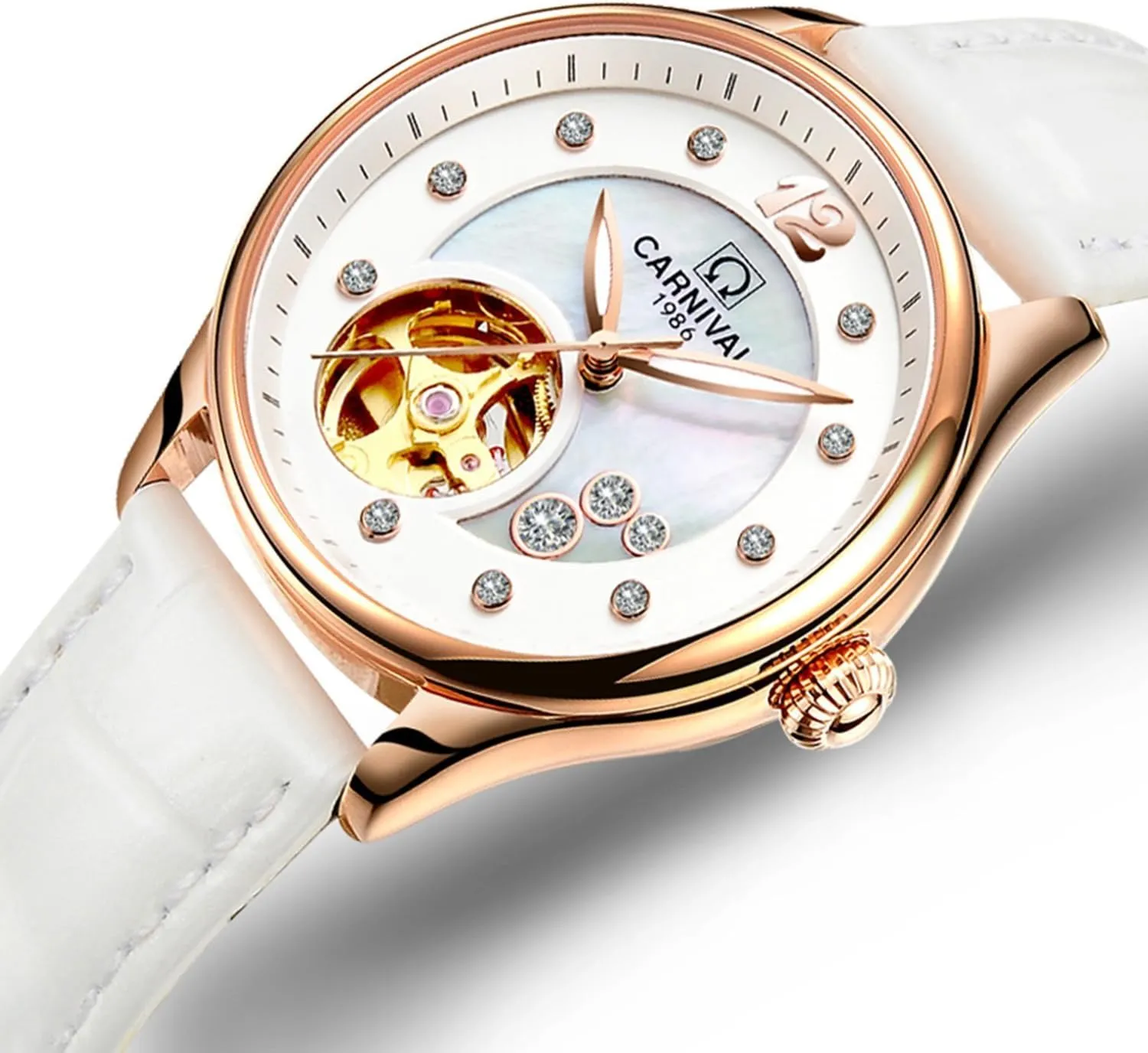 Lady Clock Miyota Mechanical Watches Women Skeleton Shell Dial Diamond outlook arrogant Waterproof Leather Fashion 
