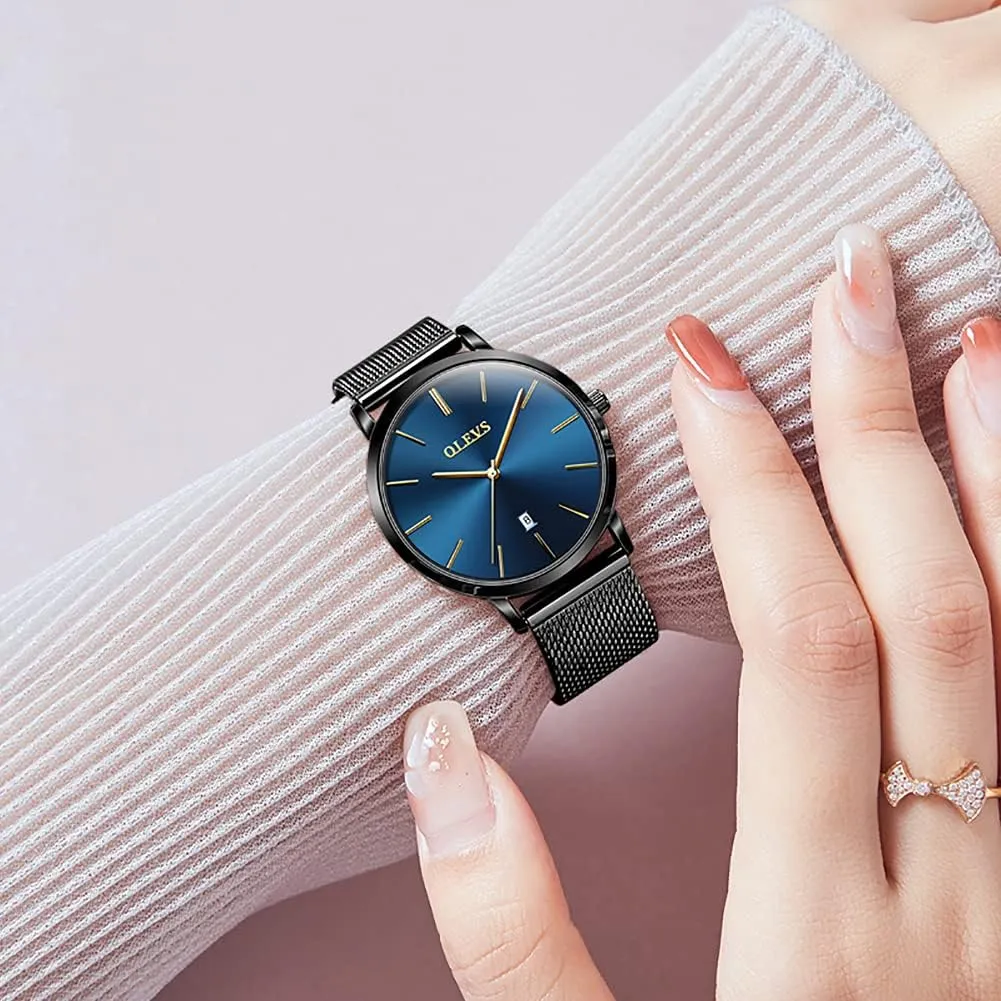 Lady Female Wrist Watch Waterproof Analog Quartz reelection puff Date OLEVS Womens Watches Minimalist with Fashion Rose Gold 