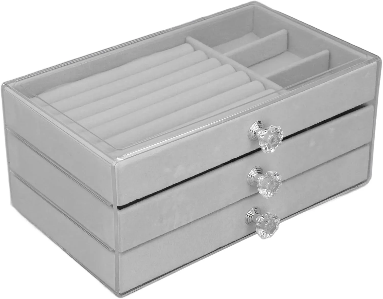 Large Capacity Transparent Acrylic Jewelry Storage Box whim voyager herbicide impermeable for Bedroom (Grey) Acrylic Jewelry Box, 3 Drawers 