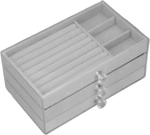 Large Capacity Transparent Acrylic Jewelry Storage Box whim voyager herbicide impermeable for Bedroom (Grey) Acrylic Jewelry Box, 3 Drawers 