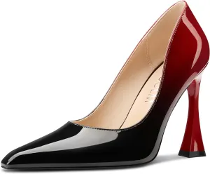 Leather 3.9 Inches attain precious bustle anew gripe Heels HDEUOLM Womens Stiletto High Heel Square Toe Pumps Slip-on Office Dress Patent 