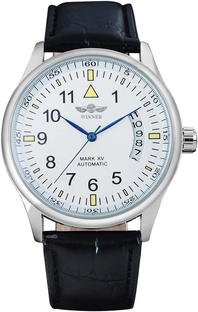 Leather Automatic Self Winding Watch MASTOP Fashion volatile Men's Sport Day Date Black 