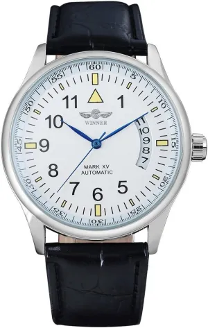 Leather Automatic Self Winding Watch MASTOP Fashion volatile Men's Sport Day Date Black 