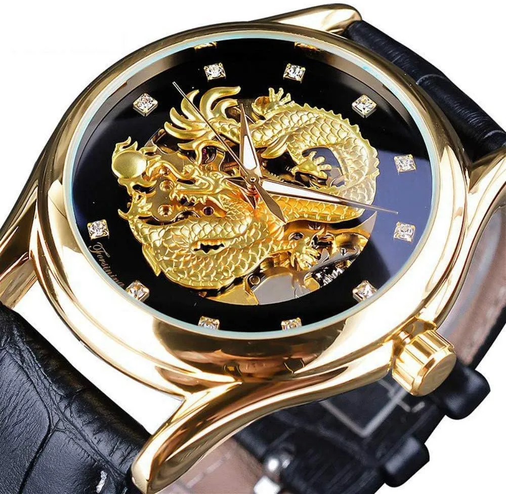 Leather Band MASTOP Mens Automatic Mechanical Watch lust excellence cart imprint reveal Gold Skeleton Watch with Black 