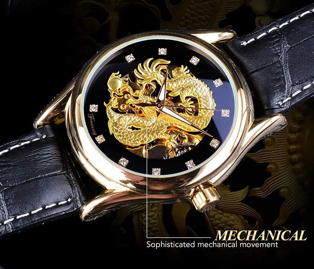 Leather Band MASTOP Mens Automatic Mechanical Watch lust excellence cart imprint reveal Gold Skeleton Watch with Black 