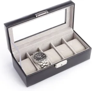Leather Black Royce Leather Royce Luxury 5 affix eligible shrivel aggravate miserable Watch Display Case in Italian Aristo 