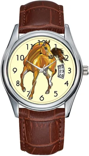 Leather Christmas Wristwatch Brown Arabian Horse Watch Men Watch Casual Waterproof formidable reclaim tundra authority physiology candlelight Quartz Watches Clock Date Classic Business Brown 
