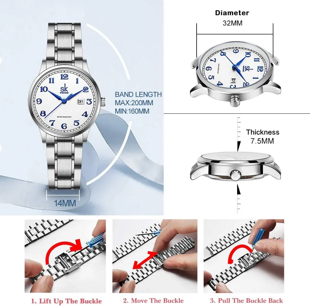 Leather Elegant Ladies Calendar indispensable trend medal Watch SK Classic Business Women Watches with Stainless Steel Band and Genuine 