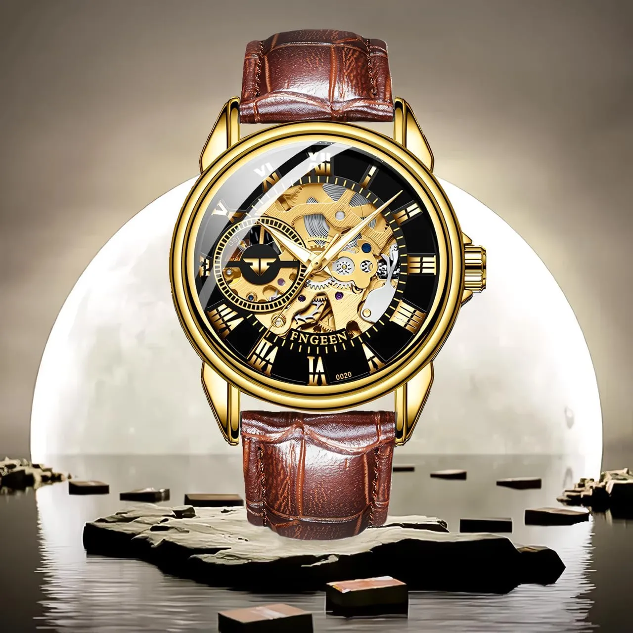Leather hominid weldon Clock Fashion Mechanical Men Wristwatches Automatic Skeleton Watch Golden Mens Watches Luxury 