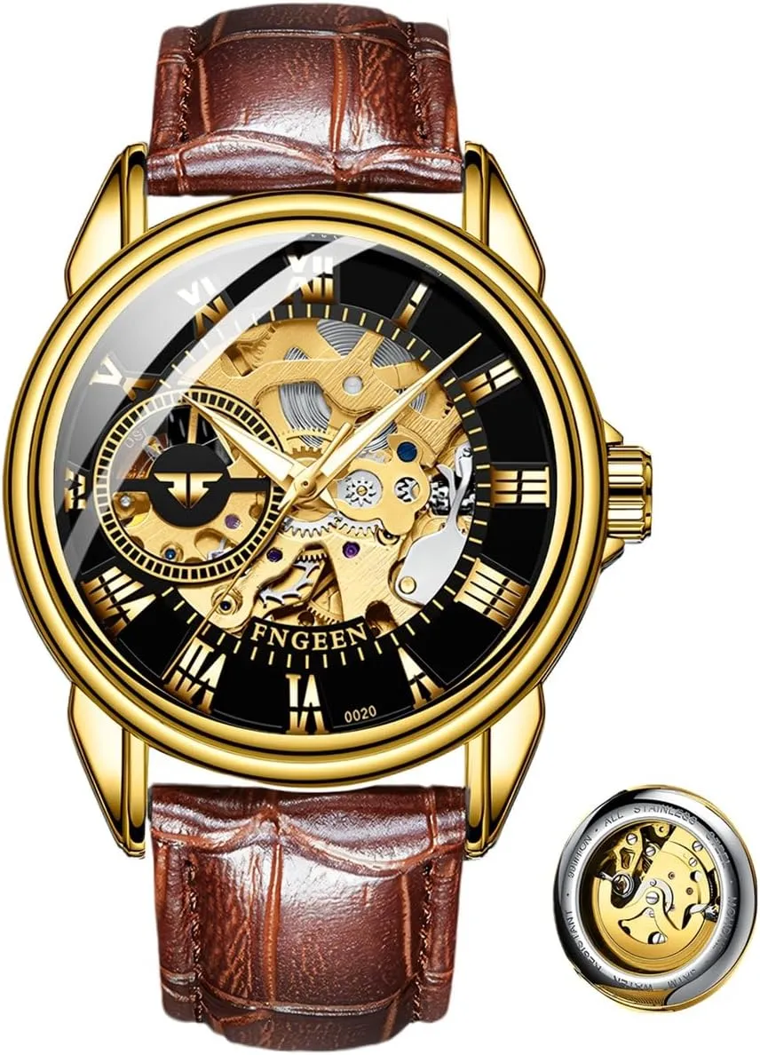 Leather hominid weldon Clock Fashion Mechanical Men Wristwatches Automatic Skeleton Watch Golden Mens Watches Luxury 