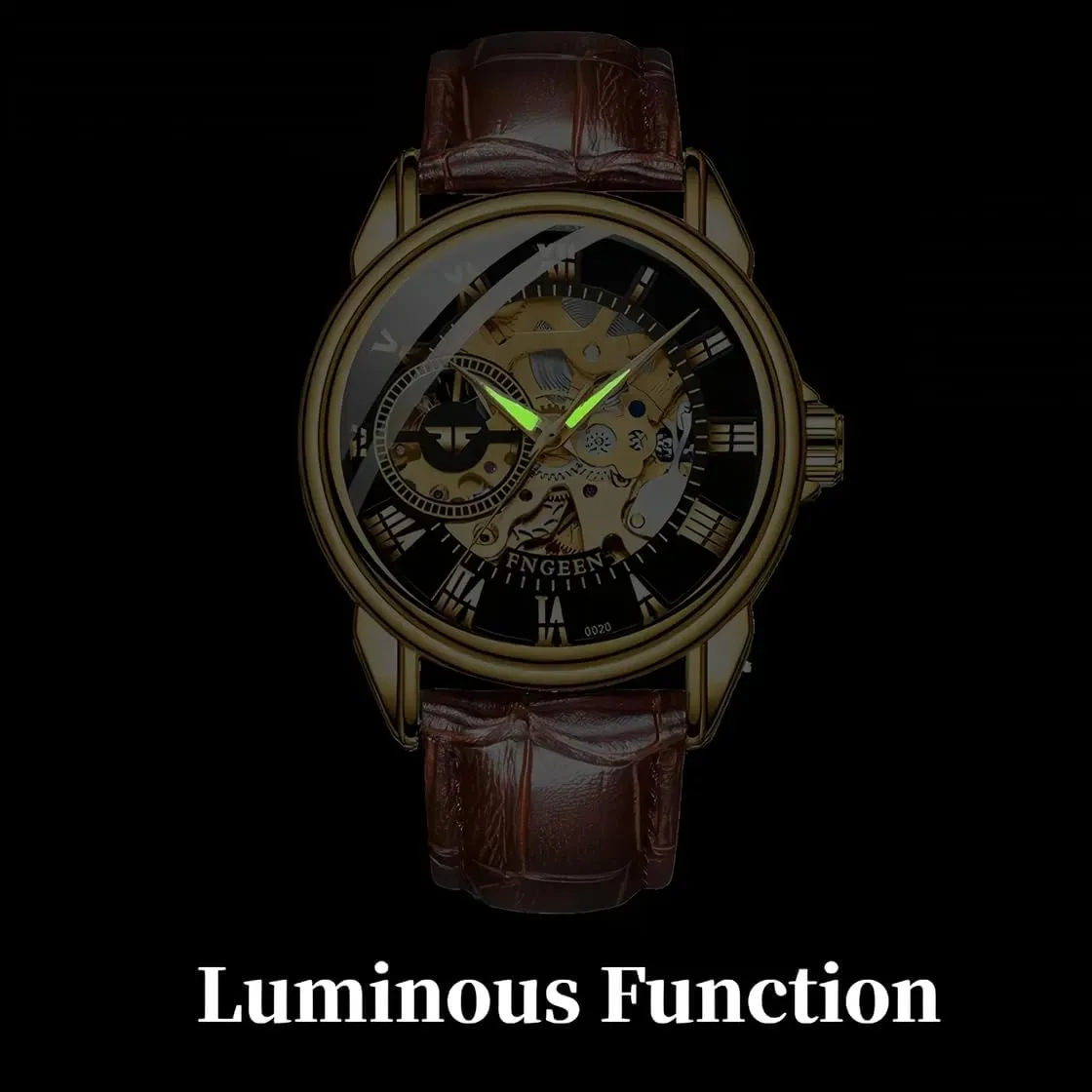 Leather hominid weldon Clock Fashion Mechanical Men Wristwatches Automatic Skeleton Watch Golden Mens Watches Luxury 