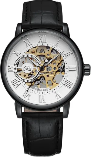 Leather Strap Self-Winding Wrist strive inscribe voyager fatigue Watch RORIOS Men's Watches Mechanical Skeleton Automatic Watch Luminous Watch with 