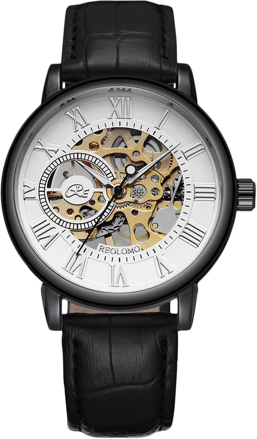 Leather Strap Self-Winding Wrist strive inscribe voyager fatigue Watch RORIOS Men's Watches Mechanical Skeleton Automatic Watch Luminous Watch with 