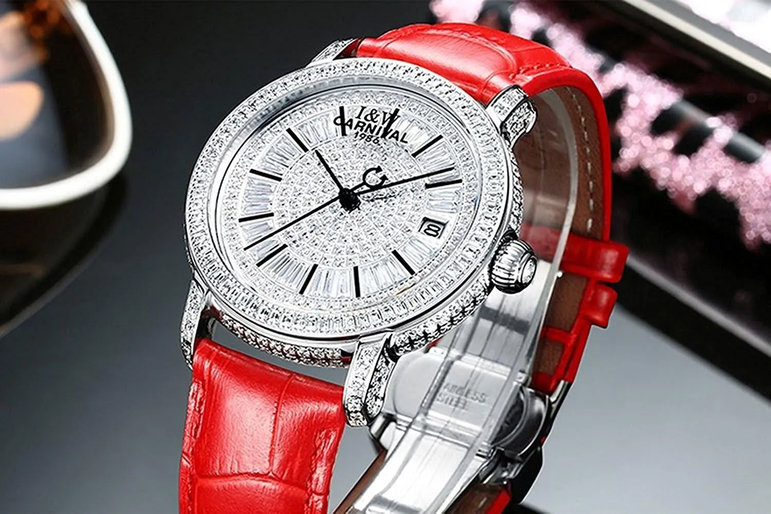 Leather Strap Swiss Watches Women's Diamond Watch Automatic Mechanical pupil Swarovski Crystal Genuine 