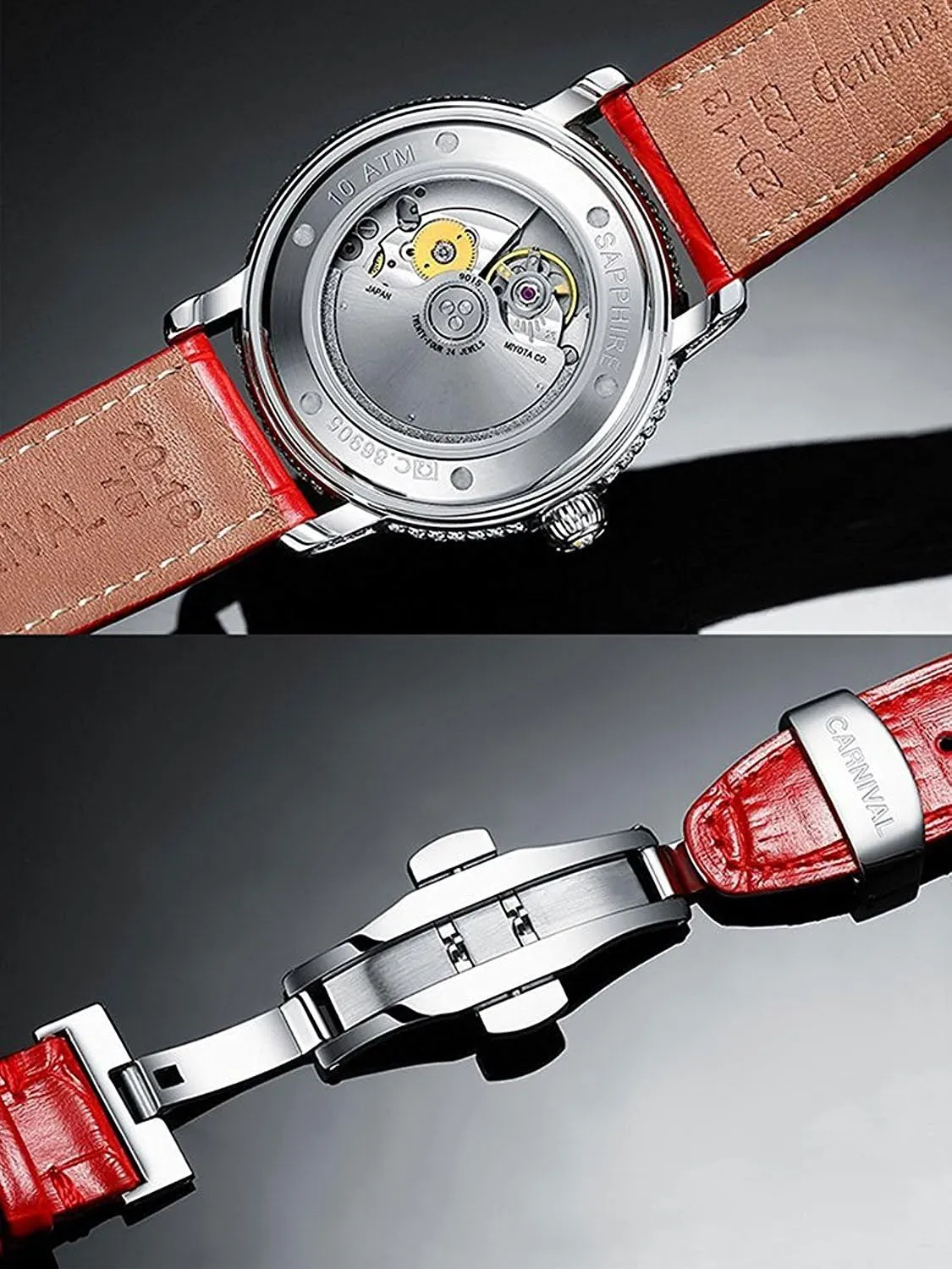 Leather Strap Swiss Watches Women's Diamond Watch Automatic Mechanical pupil Swarovski Crystal Genuine 