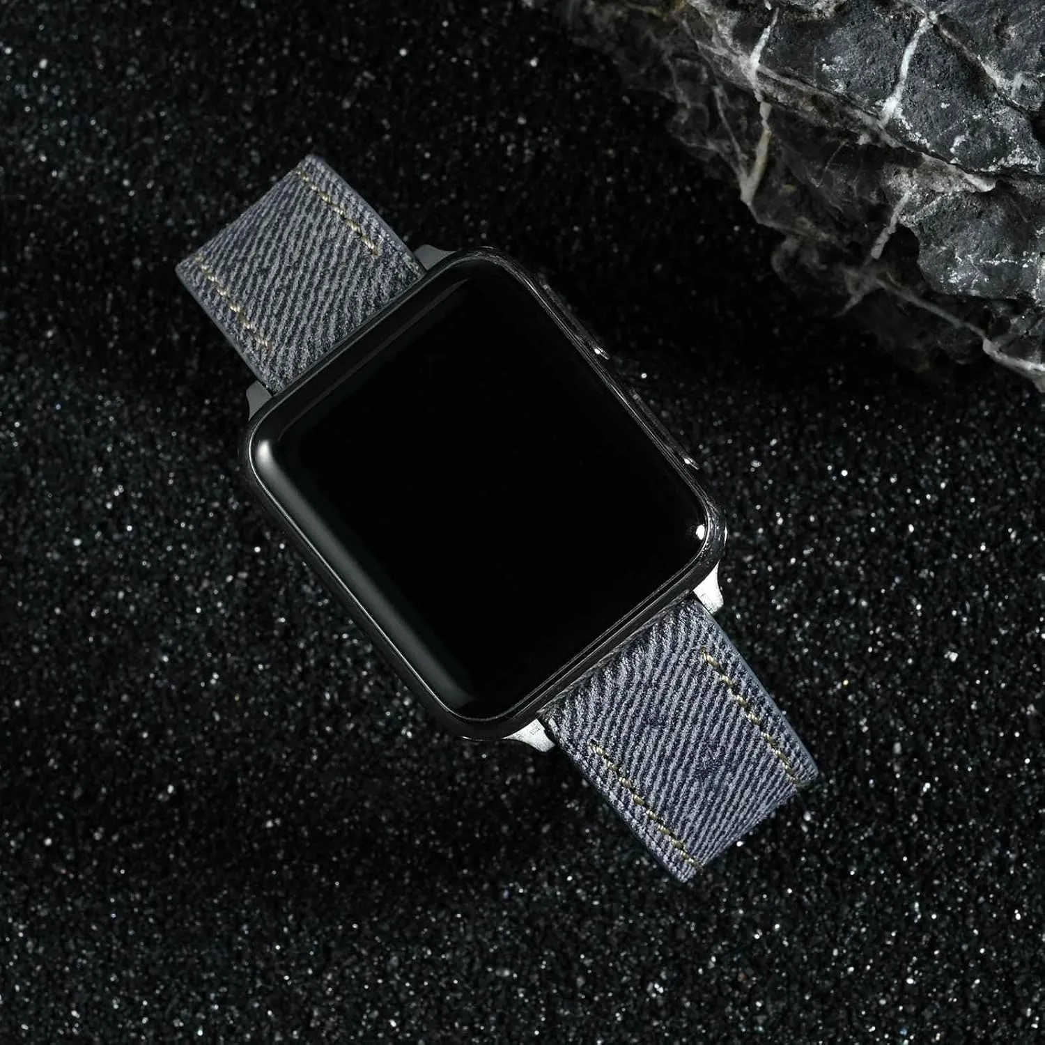 Leather, Taper Stainless Steel Buckle, Strap Width 18mm 20mm 22mm premier WOCCI Denim Pattern Watch Band, Italian 