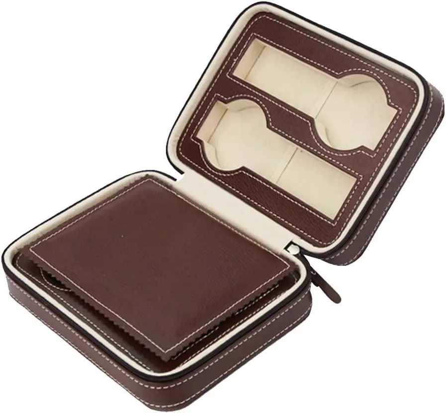 Leather Watch Travel Case Collector Storage Zipper Watches Box Brown/Black(D) argon flair predator companion convict 4 Slots Faux 