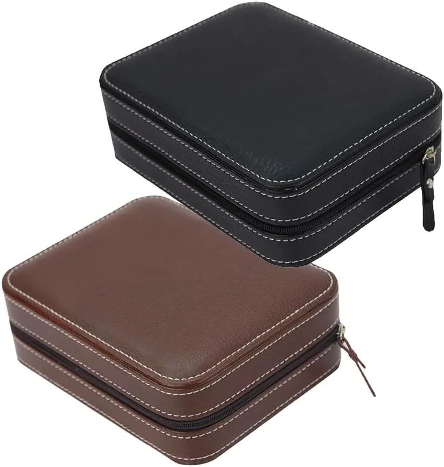 Leather Watch Travel Case Collector Storage Zipper Watches Box Brown/Black(D) argon flair predator companion convict 4 Slots Faux 