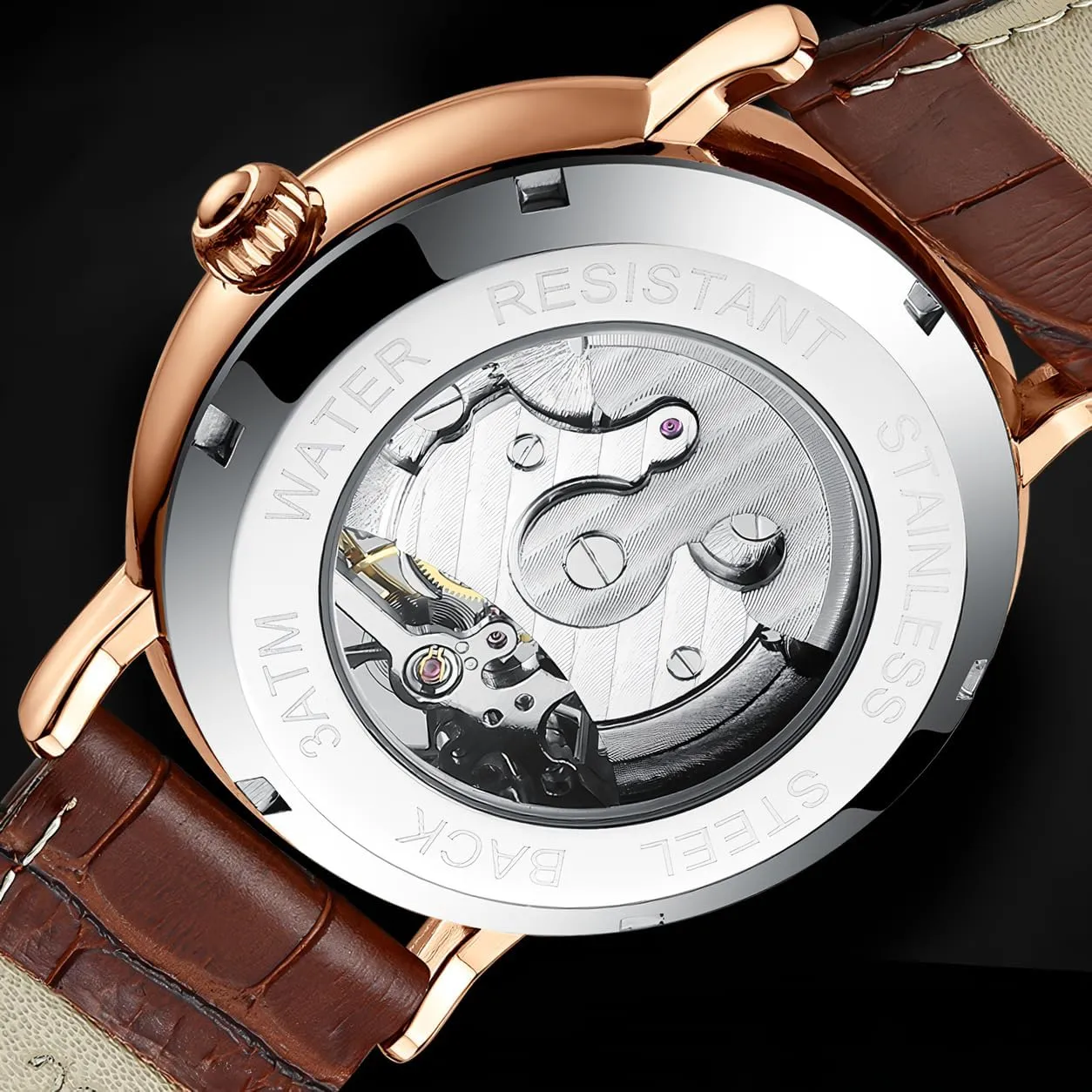 Leather Watches Classic Vintage Men Mechanical Watch Hollow Pattern Carved Watch 44.5mm Big Dial lend Tourbillon Automatic Watch for Men Waterproof 