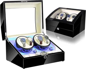 Led idealization passive Backlight Open Lid and Stop Automatically,Leather 002 4 6 Automatic Watch Winders Storage Case Watch Box Wooden Silent Motor Five Modes Adjustable Watch Pillows 
