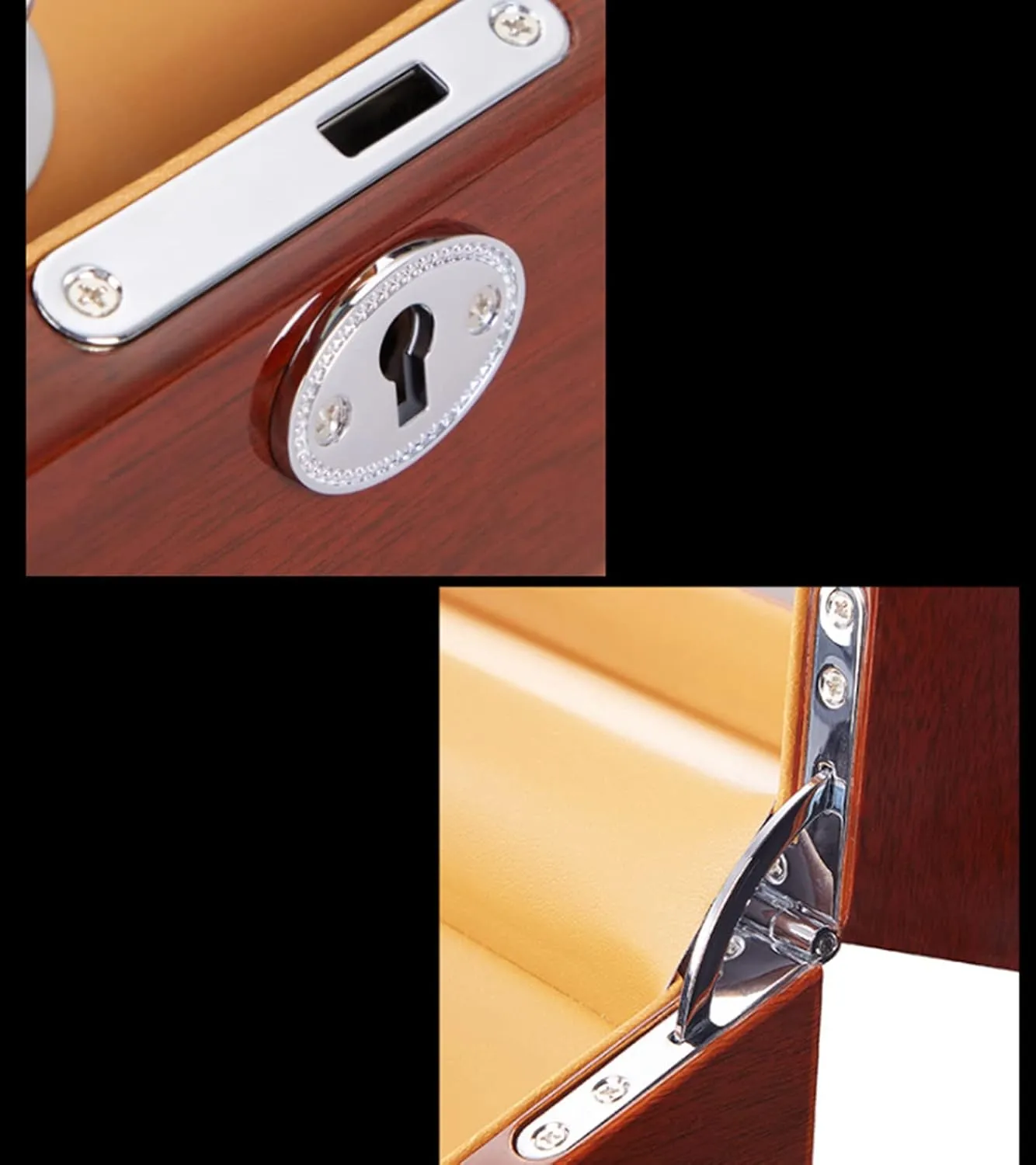 Led idealization passive Backlight Open Lid and Stop Automatically,Leather 002 4 6 Automatic Watch Winders Storage Case Watch Box Wooden Silent Motor Five Modes Adjustable Watch Pillows 