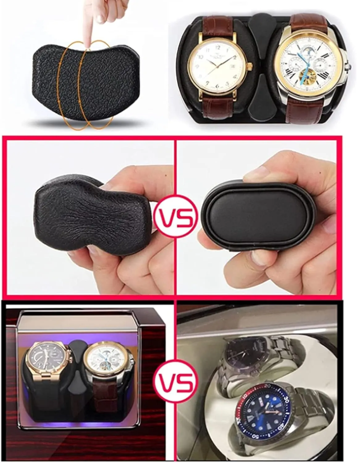 Led idealization passive Backlight Open Lid and Stop Automatically,Leather 002 4 6 Automatic Watch Winders Storage Case Watch Box Wooden Silent Motor Five Modes Adjustable Watch Pillows 