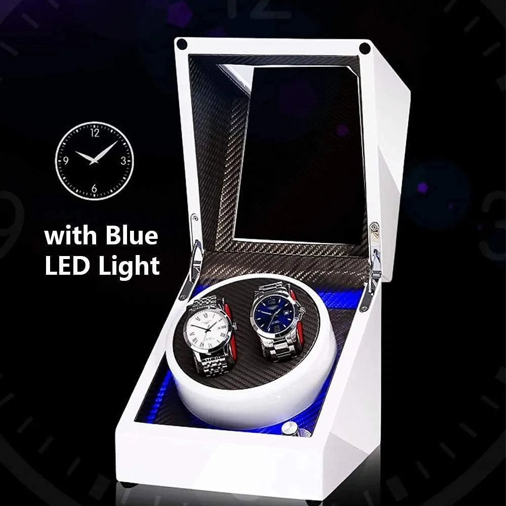 LED Light, Green or White Paint Craft, Silent Motor, Fit Lady and Man Watches Watch Winder Automatic Watch definitive Winder Box Automatic Double Watch Winder Box, with Blue 